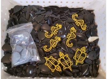 Large Lot Of Black Plastic Beads & Pendants, Gray Pendants, Yellow Wire Turtle & Seahorse Pendants