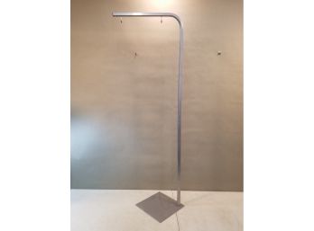 Floor Standing Retail Sign Holder, Gray Finished Steel, Adjusts From 51.25' To 71.25' High, 10' Between Hooks
