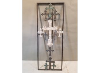 Designer Cross Crucifix Metal Wall Art, 3D, Painted, 11.25' X 29.25' X 1.5'