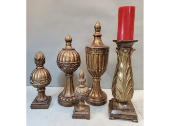 Collection Of Large Cast Resin Accent Urns & Pillar Candle, 21.5'h Candle & Holder