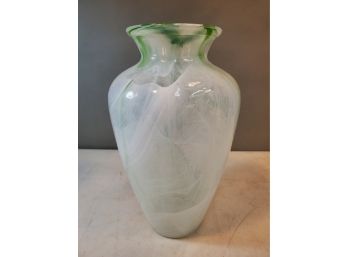 Green & White Swirl Art Glass Vase, 12'h X 7'd