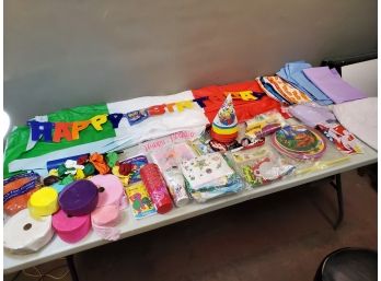 Large Lot Of Party Favors & Decorations, Table Cloths, Streamers, Loot Bags, Happy Birthday Banner, Invitation