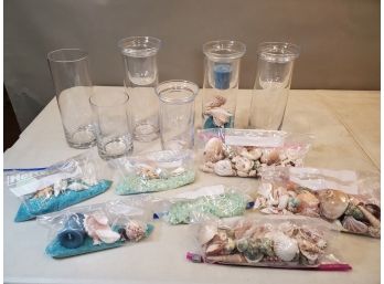 Tropical Votive Candle Making Lot, 6 Holders, 4 Cups, Turquoise Sand, Candles, Shells