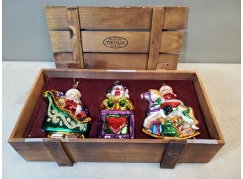 Set Of 3 Thomas Pacconi Museum Series Christmas Ornaments In Wooden Crate, 6.25' Max Height