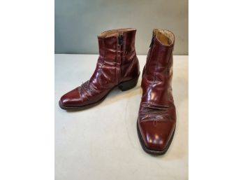 Short Cowboy Boots, Burgundy Leather, Size 9-1/2 EE/D, 8'H Overall