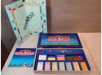 Vintage 1984 Monopoly Deluxe Anniversary Edition With Special Train Token, Gold Metal Tokens, Wooden Houses