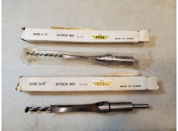 2 Eagle Mortising Chisels & Bits In Boxes, 3/8' & 1/4', Woodworking Tools