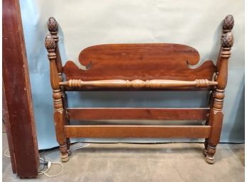 Antique 3/4 Size Pineapple Post Bed Frame, Mahogany, Headboard Footboard Side Rails, For 48'w X 75'L Mattress