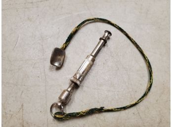 Vintage 1941 Robbins Co Ultrasonic Dog Whistle With Woven Lanyard & Button, Theodore Leavens Patent 2245484
