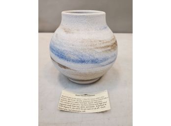 Hand Thrown Pottery Vase, Signed 2005 Pat & Olin Powers Fredonia Arizona, With Paper, 5'd X 5.5'h