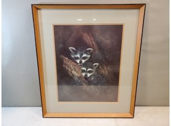 Framed Print: 'The Twin Pair' By Betty Allison, Baby Raccoons, 23.5' X 27.5'