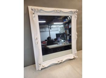 White Washed Ornate Gesso Frame Wall Mirror, 31x27