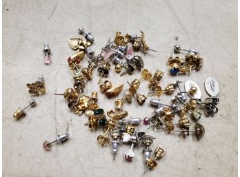 Lot Of Small Stud Type Pierced Earring, Most If Not All Are Pairs And Unmarked, Rhinestones & More