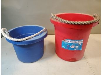 2 Rope Handle Bucket Tubs, Red (5 Gallon 13'd X 13'h), Blue (12'd X 9'h)