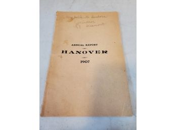 Antique 1907 Hanover New Hampshire Town Annual Report With Births Marriages & Deaths, Genealogy