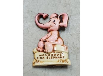 Vintage Wondrous Pink Elephant N.Y.D.C. Pin Brooch, Early Plastic, 1-3/4 High, Anthropomorphic