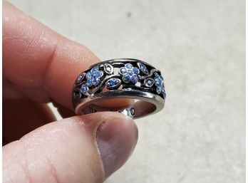 Lia Sophia Silver Tone Ring With Rhinestone Floral Design, Size 10
