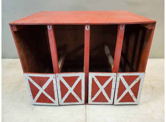 Vintage Hand Made 4 Stall Horse Barn, 'Smith Stable', Red Painted Wood, 20.5' X 16' X 15.5'h