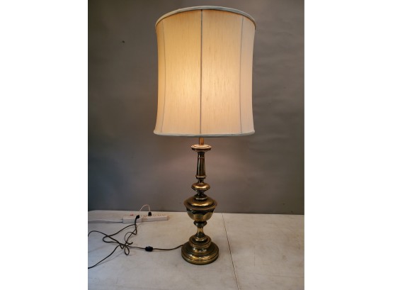 Vintage Stiffel Designer Brass End Table Lamp, Soft Back Shade, 39.5'h X 17.5'd
