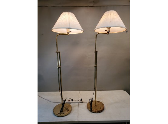 Pair Of Height Adjustable Swing Arm Floor Lamps, Pleated Hardback Shades