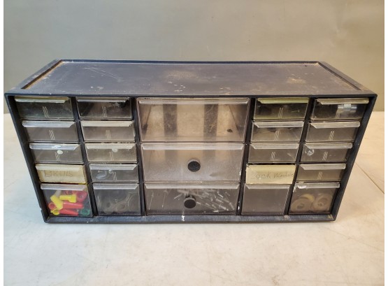 23 Drawer Parts Cabinet With Contents, 18' X 6.5' X 8.75'h, Wall Mountable