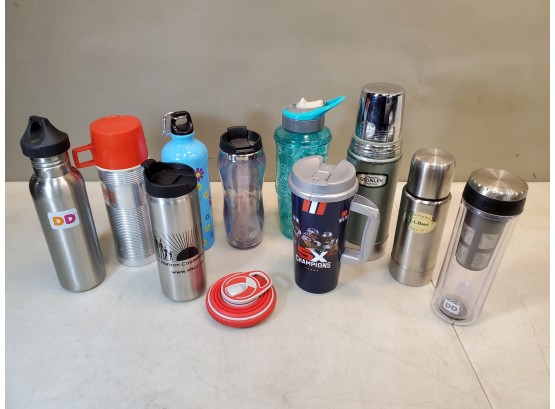 Lot Of Insulated Drinking Water Bottles, Thermos, Dunkin Donuts DD, LL Bean, Patriots, Stanley Aladdin