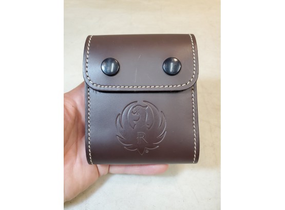 Ruger 10 Rifle Cartridge Pouch, Top Grain Leather, Ruger Eagle Logo, Belt Loop Attachment, Dark Brown
