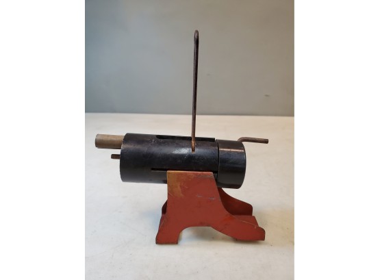 Vintage Tin Toy Spring Cannon, Turn Handle In Back To Wind Up And Then Release Spring To Propel Projectile
