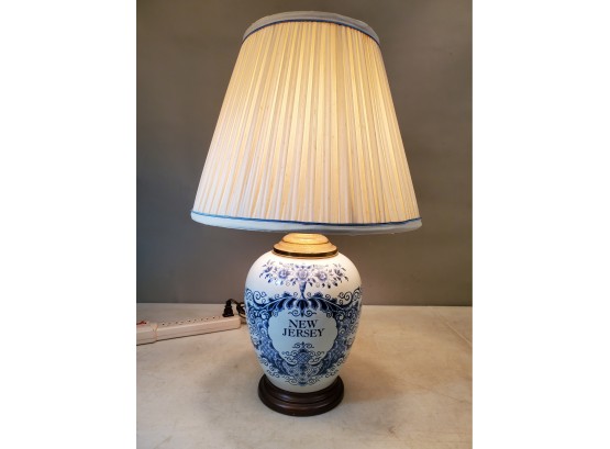 New Jersey Blue Delft Type Ginger Jar Table Lamp, F.A.S.C., Inc. Princess Anne MD, Original Soft Back Shade