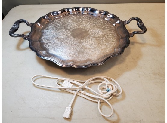 Vintage Sheridan Silver No.1176E Silver Plated Footed Electric Tray, 19' X 15' X 3'h