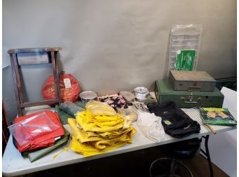Large Lot Of Camping Items: Stoves, Pots Pans Utensils Grills, Bags, Seats, Rain Gear, Mosquito Nets, Tarps