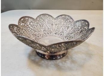 Fine And Delicate Silver Filigree Footed Dish, 5.5'd X 2.25'h, Marked ICMIMET1C, Unknown Composition, 112.4 Gr