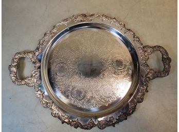 Vintage Sheridan Silversmiths Silver On Copper Round Serving Tray With Handles, Grape Vine Pattern 19' X 14.5'