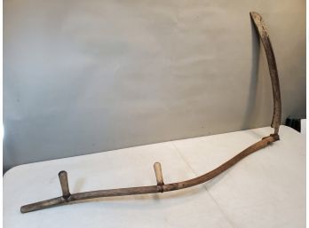 Vintage Steel Hand Scythe With 2 Handles, Oak Handle (Nice Patina), 57'l X 30.5' X 14.5' Handle Bend, Sythe