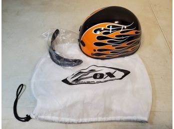 ZOX Nano Custom Shortie Motorcycle Helmet, Black & Orange Flame, Adult Size Small, With 3 Snap Visor & Bag