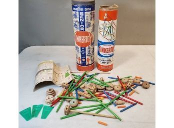 Vintage 1959 Tinker Toy Lot With 2 Cans & Instructions