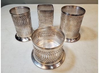 Collection Of Celtic Quality Plate Silver Plate Pierced Pencil Pen Cup Candle Holders, 4'h Max, EP On BR