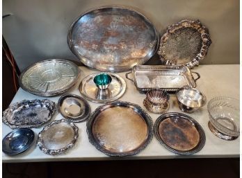 Large Lot Of Vintage & Antique Silver Plated Hollowware Serving Pieces