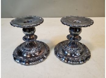 Vintage Lunt V-61 Silver Eloquence Candlesticks Candle Holders, Silver Plated, Ornate Roses, 5'd X 4.75'h