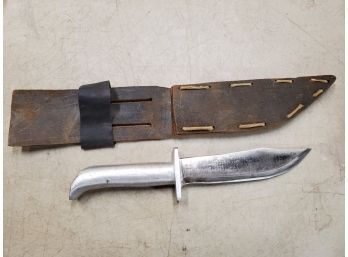 Custom Fixed Blade Bowie Knife, Aluminum Handle, Leather Sheath, 9.75'LOA 5.5' Blade