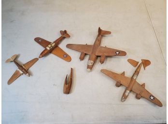 Collection Of Period World War Two Wooden Model Airplanes Parts, Max Wingspan 11', 4 Incomplete Airplanes