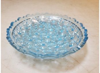 Vintage Fenton Daisy & Button Blue Glass Dish, 4.5'd, Minor Rim Edge Roughness & Straw Marks