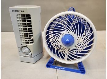 Lot Of 2 Small Cooling Fans: Comfort Air Oscillating & Duracraft 2-Speed, Both Working