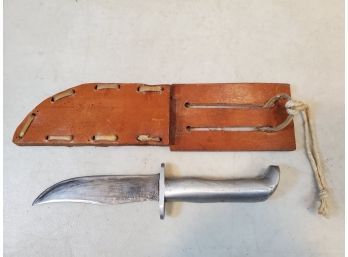 Custom Fixed Blade Bowie Knife, Aluminum Handle, Leather Sheath, 8.5'LOA 4.5' Blade