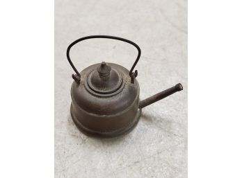 Antique Bronze Dollhouse Miniature Tea Kettle With Cover & Bale Handle, 1.5'h X 2'l X 1.25'w