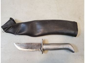 Custom Millers Falls Co BLUMOL USA Fixed Blade Bowie Knife, Aluminum Handle, Rubber Sheath, 7.75'LOA 3.5'Blade