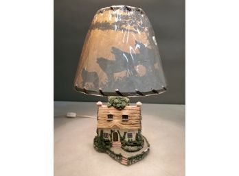 Cottage Table Lamp With Wolf In The Wilderness Shade, 13'h X 8.5'd