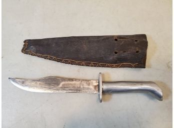 Custom Fixed Blade Bowie Knife, Aluminum Handle, Leather Sheath, 10'LOA 6'Blade