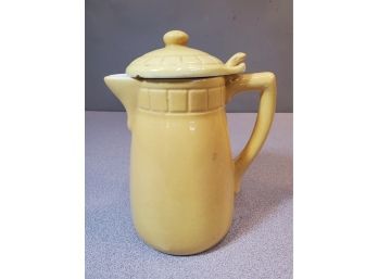 Antique Covered Honey Or Cream Pitcher, CASTLE Made In Germany, Yellow Earthenware Pottery, 7'h X 5.5' X 3.75'