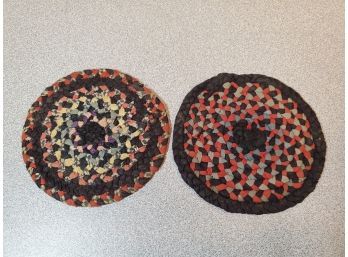 2 Antique Doll House Braided Rugs Or Drink Coasters, 4'd